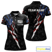 Load image into Gallery viewer, American Flag Scratch Billiard Shirt For Women, Custom 8 Ball Pool Team Jersey Polo &amp; 1/4 Zip TDM4030