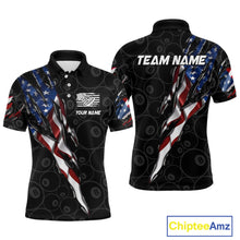 Load image into Gallery viewer, American Flag Scratch Billiard Shirt For Men, Custom 8 Ball Pool Team Jersey Polo &amp; 1/4 Zip TDM4030
