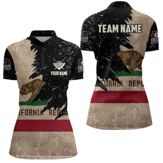 Personalized Retro California Flag Women Billiard Pool Shirt Custom Patriotic Billiard Jerseys TDM2065