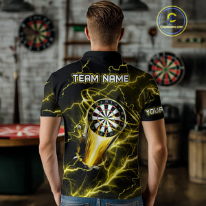 Personalized Yellow Darts Skull Shirt For Men Custom Polo & 1/4 Zip Lightning Thunder Darts Jersey TDM4622