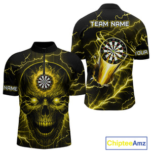 Personalized Yellow Darts Skull Shirt For Men Custom Polo & 1/4 Zip Lightning Thunder Darts Jersey TDM4622