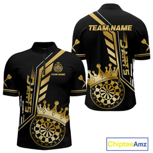 Black And Golden Funny Crown Darts Shirt Polo & 1/4 Zip For Men Custom Darts League Team Jersey TDM4821