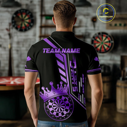 Black And Purple Funny Crown Darts Shirt Polo & 1/4 Zip For Men Custom Darts League Team Jersey TDM4822