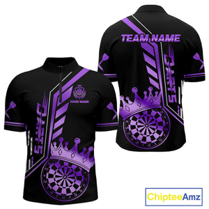 Black And Purple Funny Crown Darts Shirt Polo & 1/4 Zip For Men Custom Darts League Team Jersey TDM4822