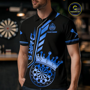 Black And Blue Funny Crown Darts Shirt Polo & 1/4 Zip For Men Custom Darts League Team Jersey TDM4823