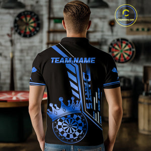 Black And Blue Funny Crown Darts Shirt Polo & 1/4 Zip For Men Custom Darts League Team Jersey TDM4823