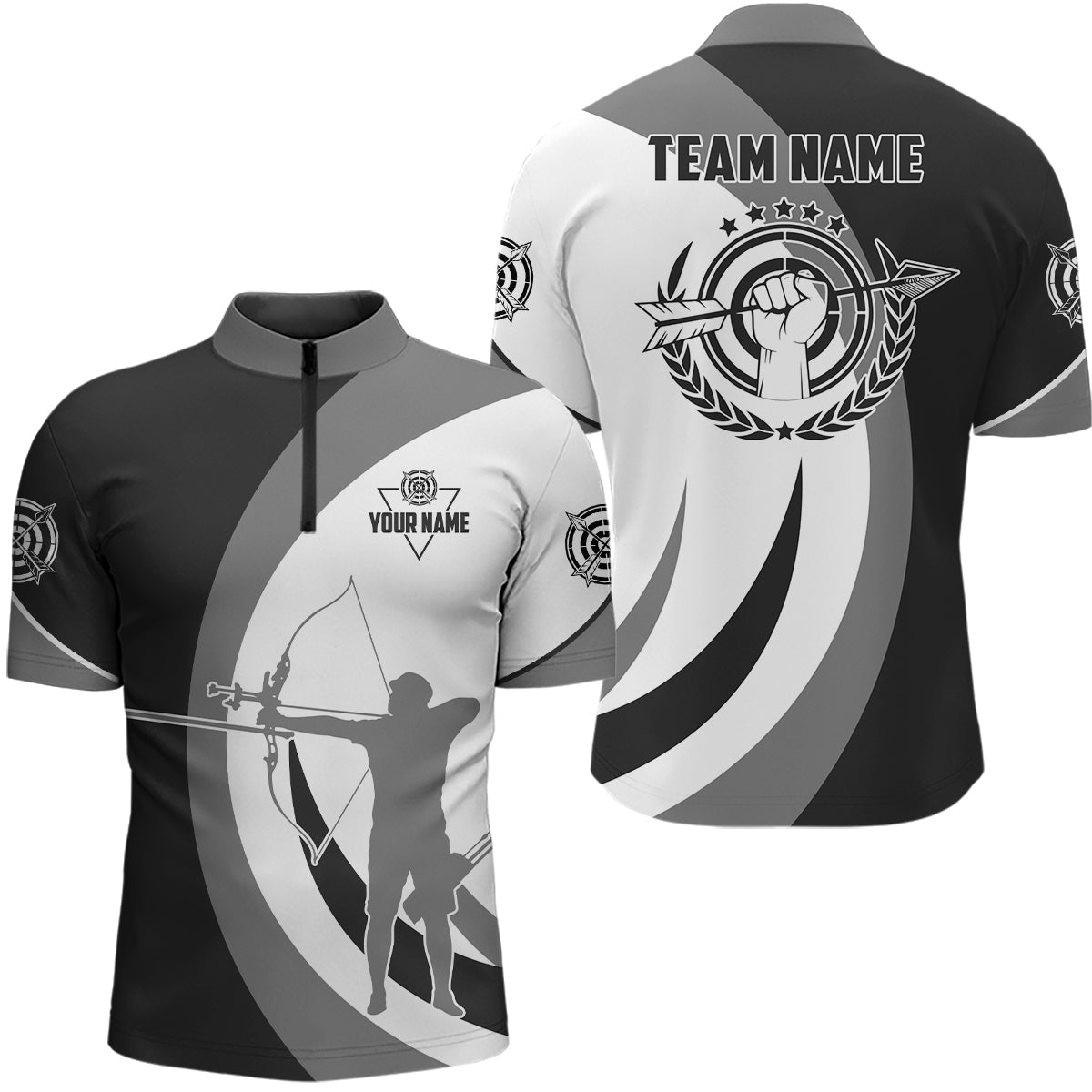 Grey Black Silhouette Player Custom Archery Men Quarter-Zip Shirts Best Archery Jerseys TDM0608