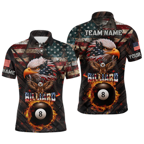 American Flag 8 Ball Pool Fire Custom Eagle Billiard Shirts For Men, Patriotic Billiard Team Jersey TDM3262