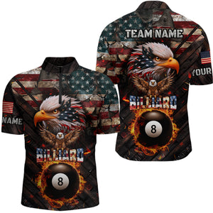 American Flag 8 Ball Pool Fire Custom Eagle Billiard Shirts For Men, Patriotic Billiard Team Jersey TDM3262