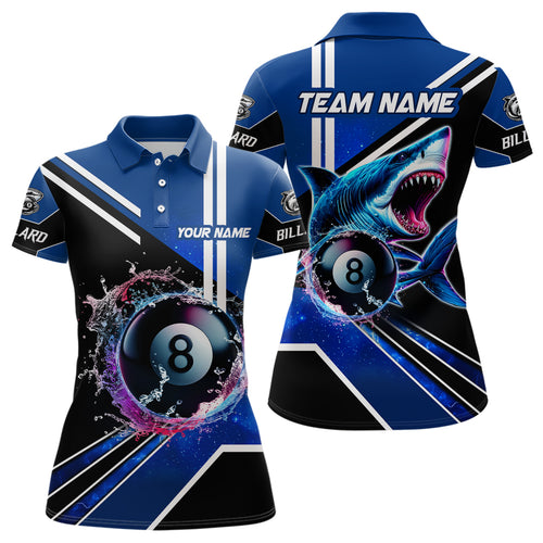 Blue 8 Ball Pool Billiard Shark Polo & Quarter Zip Women Billiard Shirt Custom Shark Billiard Jersey TDM3272