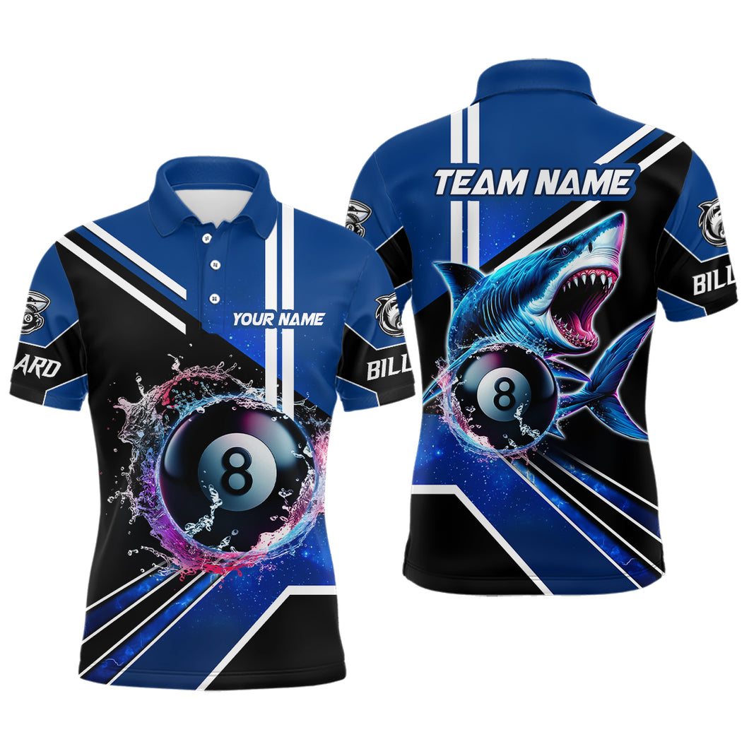 Blue 8 Ball Pool Billiard Shark Polo & Quarter Zip Men Billiard Shirt Custom Shark Billiard Jersey TDM3272