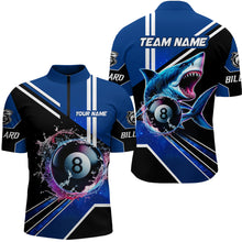 Load image into Gallery viewer, Blue 8 Ball Pool Billiard Shark Polo &amp; Quarter Zip Men Billiard Shirt Custom Shark Billiard Jersey TDM3272