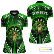 Load image into Gallery viewer, Green Funny Alligator Darts Shirt For Women Custom Lightning Darts Team Jersey Polo &amp; 1/4 Zip TDM5966