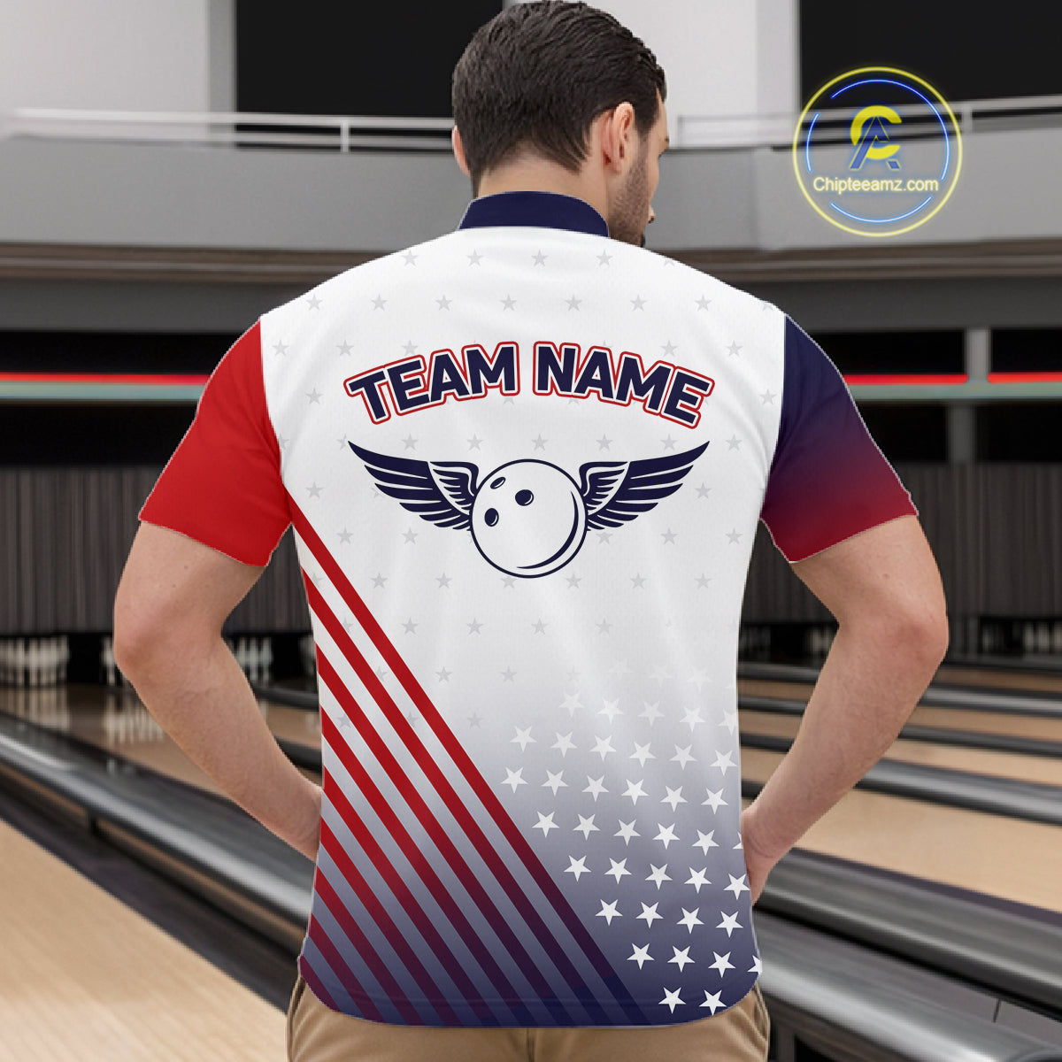 American Flag Bowling Jersey For Men Custom Patriotic Bowling Shirt Team Polo & 1/4 Zip |White TDM5971