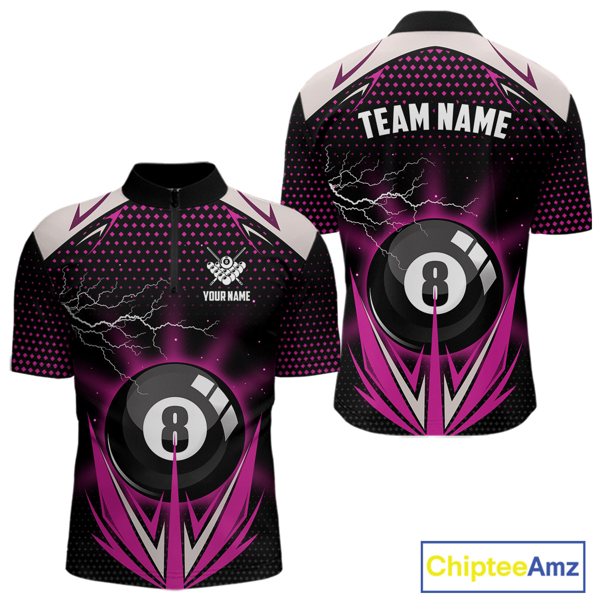 Pink 8 Ball Pool Billiard Jersey For Men Custom Lightning Billiard Team Shirt Polo & Quarter Zip TDM6134