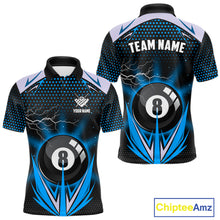 Load image into Gallery viewer, Blue 8 Ball Pool Billiard Jersey For Men Custom Lightning Billiard Team Shirt Polo &amp; Quarter Zip TDM6135