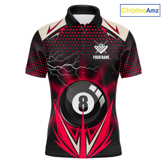 Red 8 Ball Pool Billiard Jersey For Men Custom Lightning Billiard Team Shirt Polo & Quarter Zip TDM6136