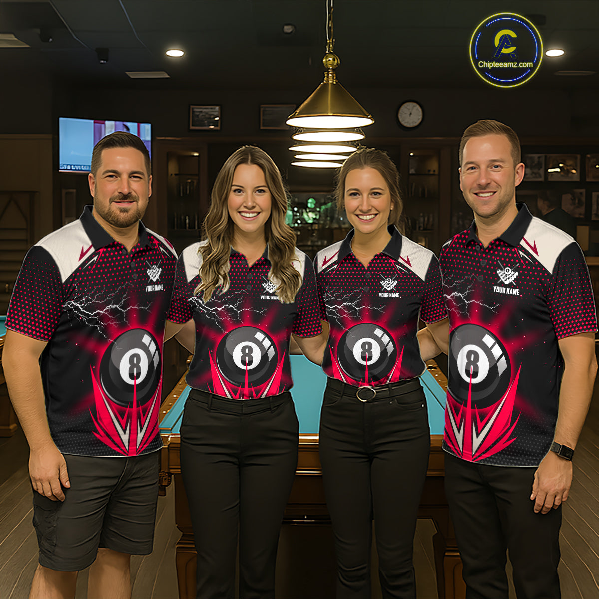 Red 8 Ball Pool Billiard Jersey For Women Custom Lightning Billiard Team Shirt Polo & Quarter Zip TDM6136