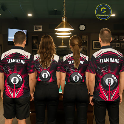 Red 8 Ball Pool Billiard Jersey For Women Custom Lightning Billiard Team Shirt Polo & Quarter Zip TDM6136