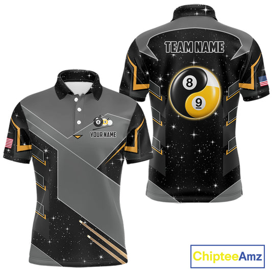 Personalized Yin and Yang 8 Ball 9 Ball Pool Billiard Polo Shirt Featuring a Balanced Custom Design for Pool League Players, Team Competition, and Tournament Events