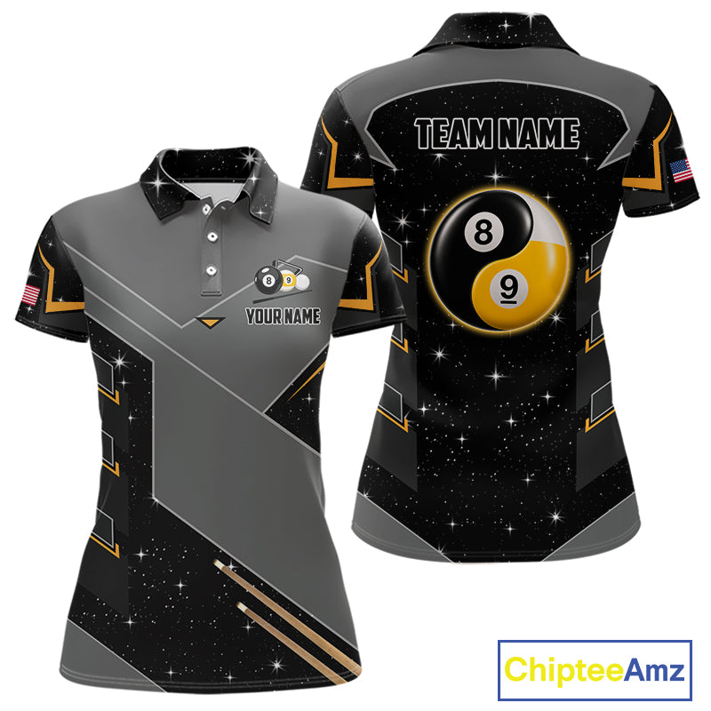 Personalized Yin and Yang 8 Ball 9 Ball Pool Billiard Polo Shirt Featuring a Balanced Custom Design for Pool League Players, Team Competition, and Tournament Events