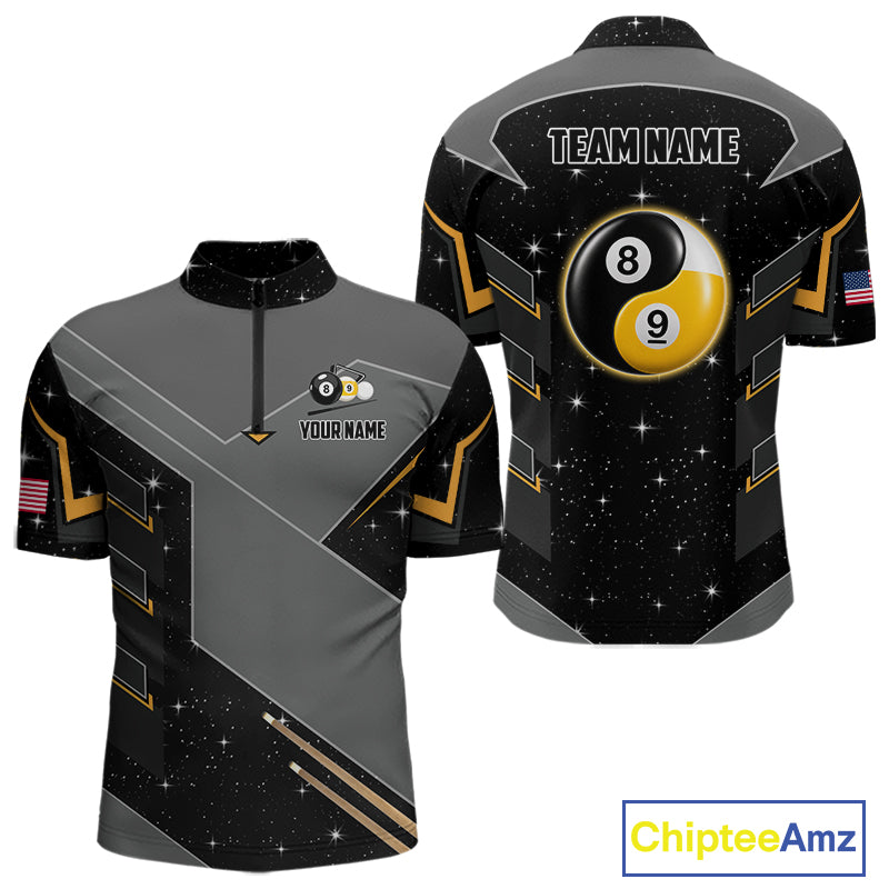 Personalized Yin and Yang 8 Ball 9 Ball Quarter Zip Billiard Shirt Created for Pool League Teams with Custom Athletic Performance and Tournament Play