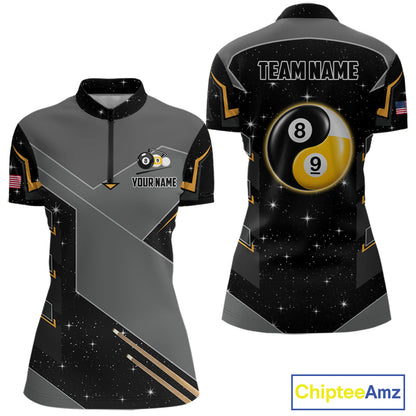 Personalized Yin and Yang 8 Ball 9 Ball Quarter Zip Billiard Shirt Created for Pool League Teams with Premium Performance Fabric and Custom Athletic Design