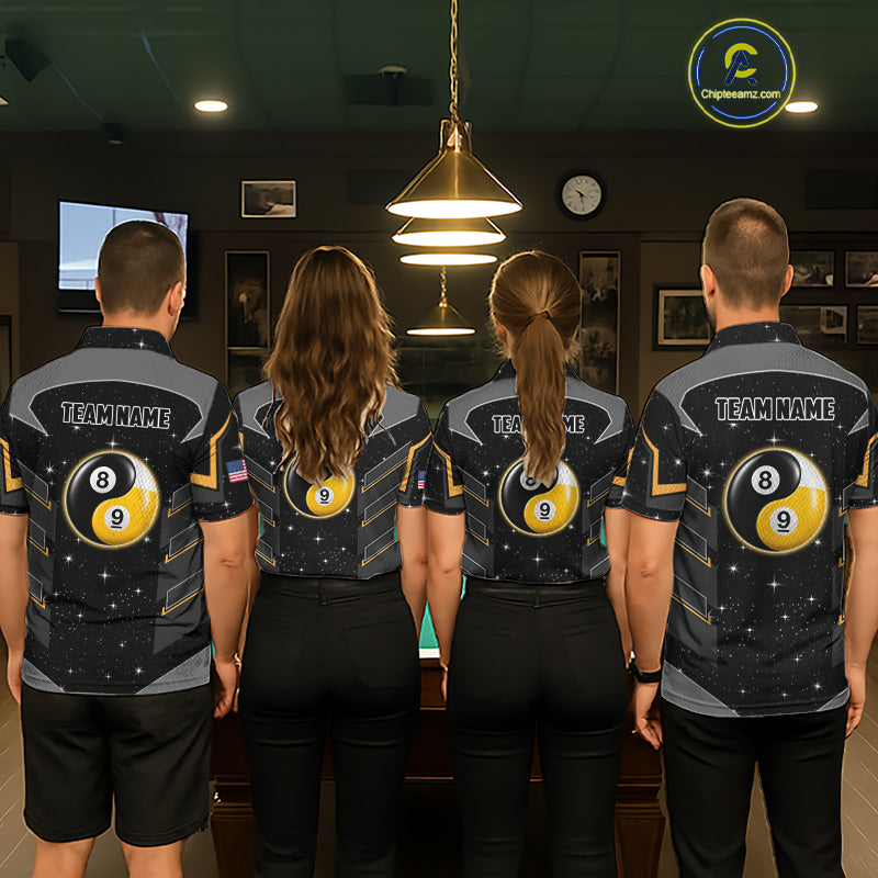 Pool Team Wearing Personalized Yin and Yang 8 Ball 9 Ball Custom Billiard Team Jerseys Featuring the Complete Back Artwork, Back View