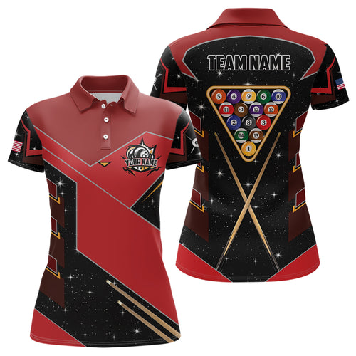 Personalized Galaxy 8 Ball Pool Billiard Shirts For Women Custom 8 Ball Billiard Attire Jerseys |Red TDM2293
