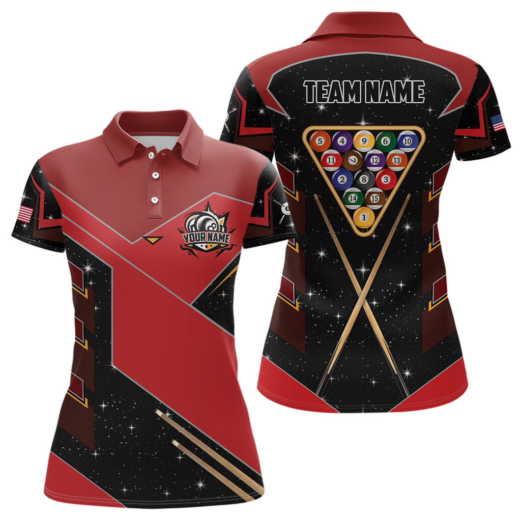 Personalized Galaxy 8 Ball Pool Billiard Shirts For Women Custom 8 Ball Billiard Attire Jerseys |Red TDM2293