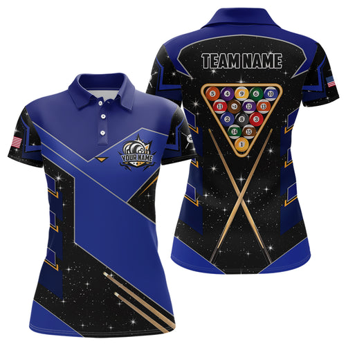 Personalized Galaxy 8 Ball Pool Billiard Shirts For Women Custom 8 Ball Billiard Attire Jersey |Blue TDM2294