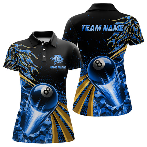 Flaming 8 Ball Pool Crack Billiard Shirts For Women Custom Pool Billiard Shirt Team Jerseys |Blue TDM3044