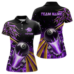 Flaming 8 Ball Pool Crack Billiard Shirts For Women Custom Pool Billiard Shirt Team Jerseys |Purple TDM3045