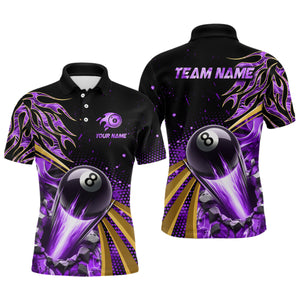 Flaming 8 Ball Pool Crack Billiard Shirts For Men Custom Pool Billiard Shirt Team Jerseys |Purple TDM3045