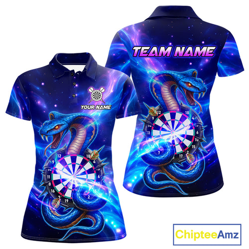 Galaxy Blue Custom Cobra Snake Darts Shirt For Women, Darts League Jersey Team Polo & 1/4 Zip TDM5274