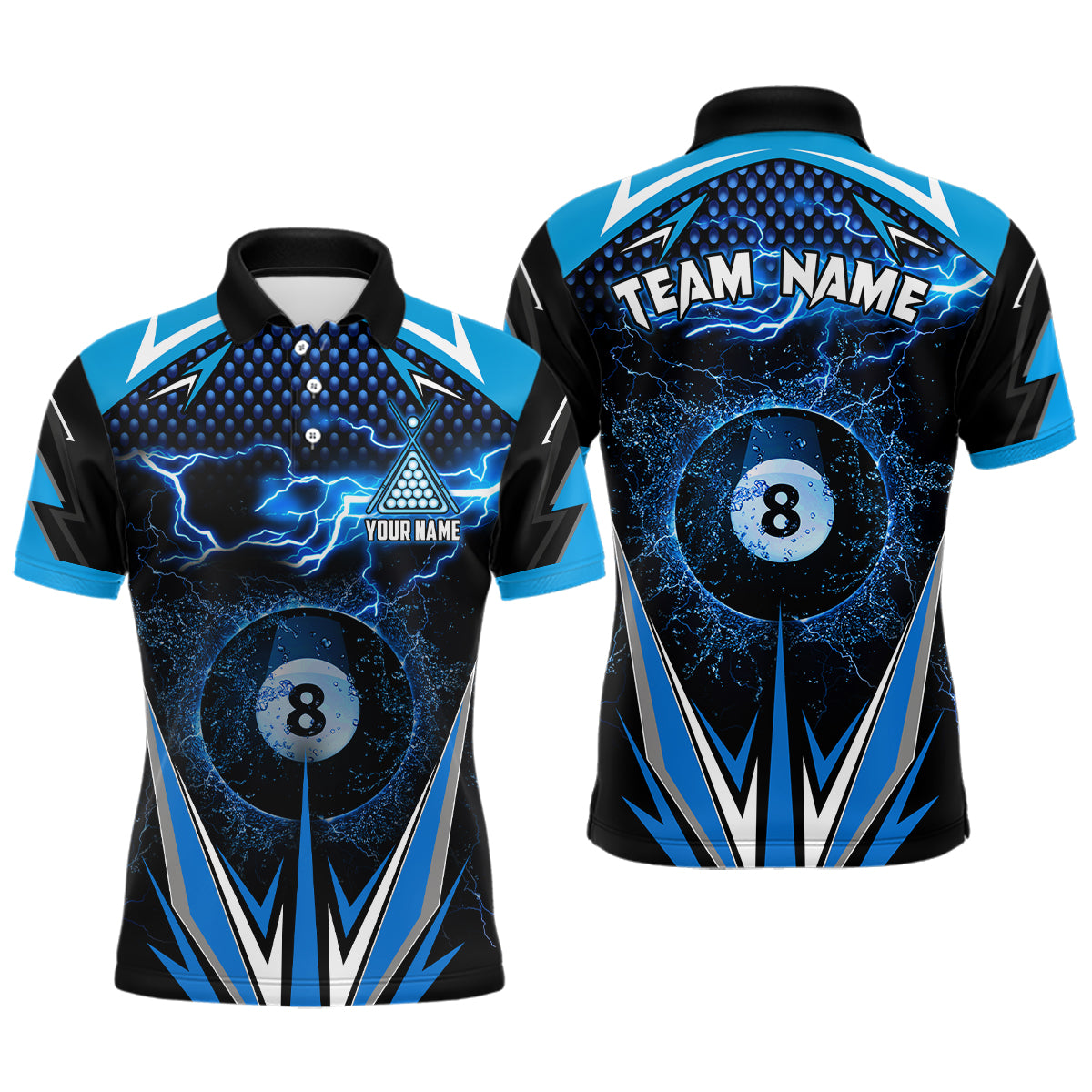 Personalized 8 Ball Pool Thunder Lightning 3D Full Printing Billiard Polo Shirts Jersey For Men TDM0173
