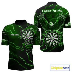 Personalized Thunder Lightning Eagle Green Darts Shirt Polo & Quarter Zip For Men Dart Team Jersey TDM4834