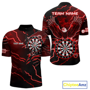 Personalized Thunder Lightning Eagle Red Darts Shirt Polo & Quarter Zip For Men Dart Team Jersey TDM4835
