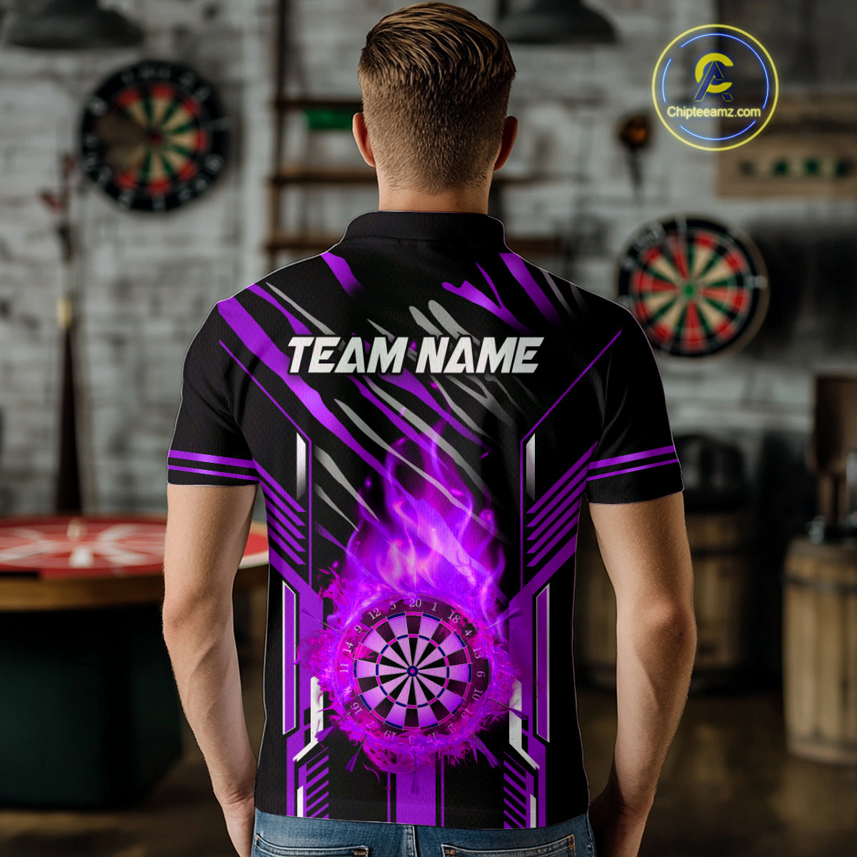 3D Darts Board Fire Flame Custom Dart Shirts For Men, Dart League Jerseys Team Uniform |Purple TDM5052