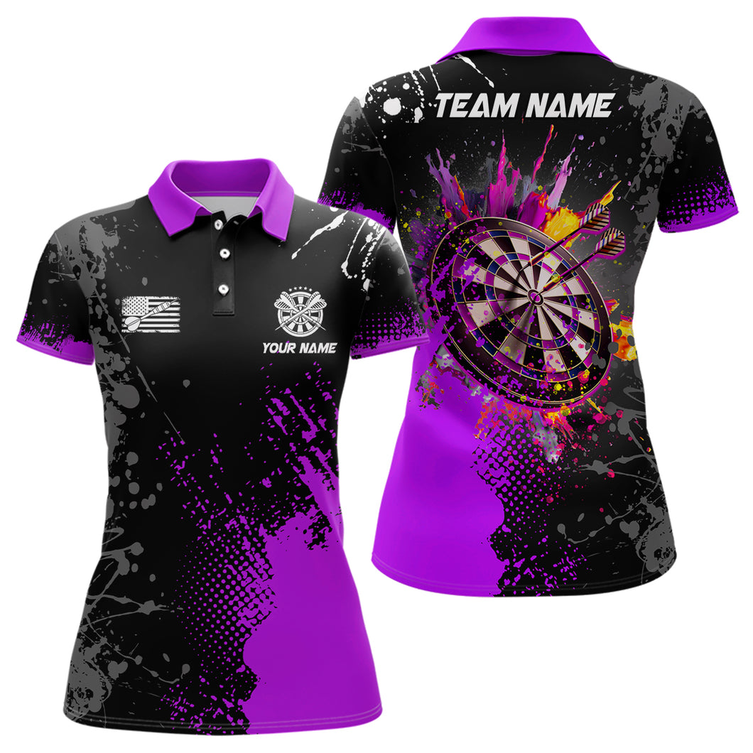 Personalized Paint Purple 3D Dartboard Women Darts Polo Shirts Custom Dart Jerseys Attire For Team TDM1499