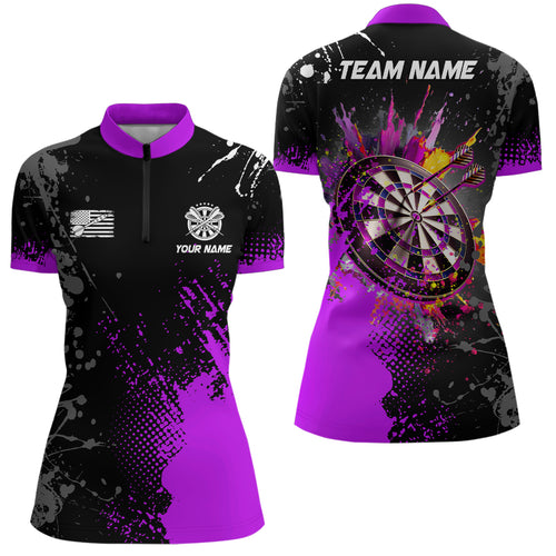 Personalized Paint Purple 3D Dartboard Women Quarter-Zip Shirts Custom Darts Jerseys Attire TDM1499