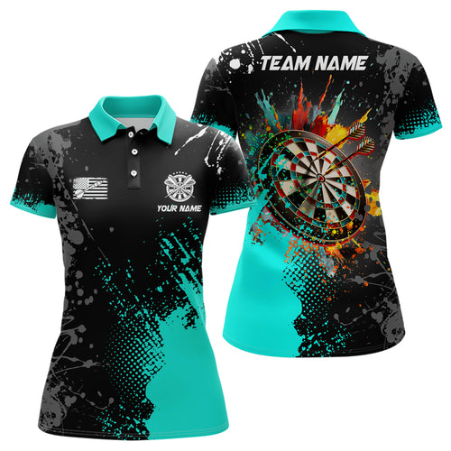 Personalized Paint Turquoise 3D Dartboard Women Darts Polo Shirts Custom Dart Jersey Attire For Team TDM1500