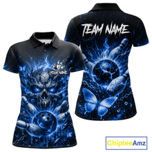 Load image into Gallery viewer, Personalized Blue Butterfly Skull Bowling Shirt For Women Custom Bowling Jersey Polo &amp; 1/4 Zip TDM6384