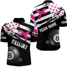 Load image into Gallery viewer, Customized Billiard Breast Cancer Flag Shirts For Men, Pink And Black Ribbon 8 Ball Billiard Jersey TDM2316