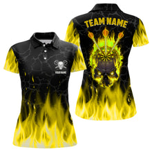 Load image into Gallery viewer, Fire Flame Skull Womens Darts Polo &amp; Quarter Zip Shirt Custom Scary Darts Team Jerseys | Yellow TDM2554
