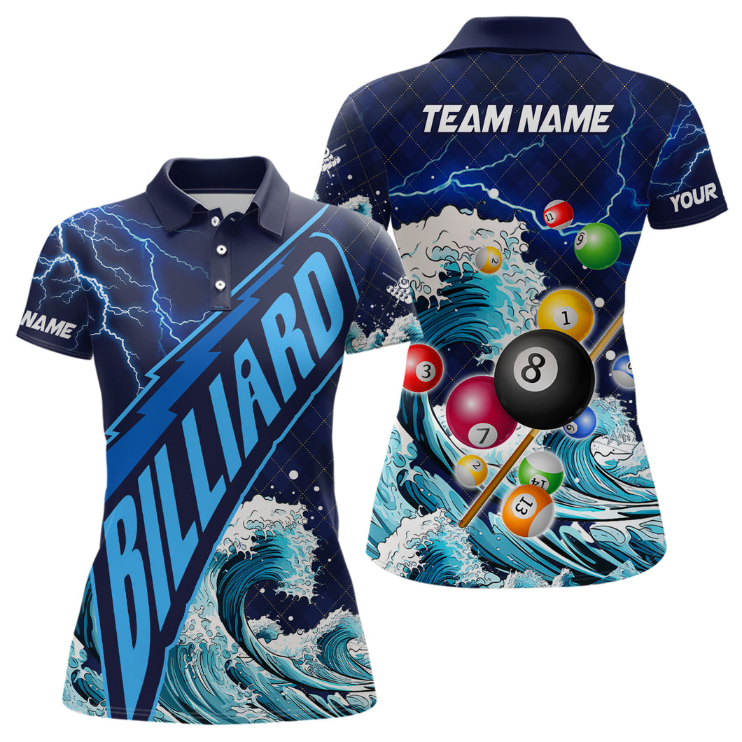 Personalized Funny Billiard Balls With Waves Custom Women Polo Shirts, Unique Billiard Attire Design TDM1132