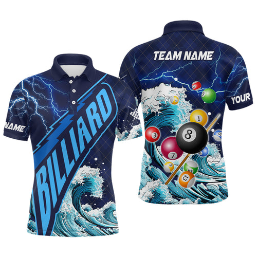 Personalized Funny Billiard Balls With Waves Custom Men Polo Shirts, Unique Billiard Attire Design TDM1132