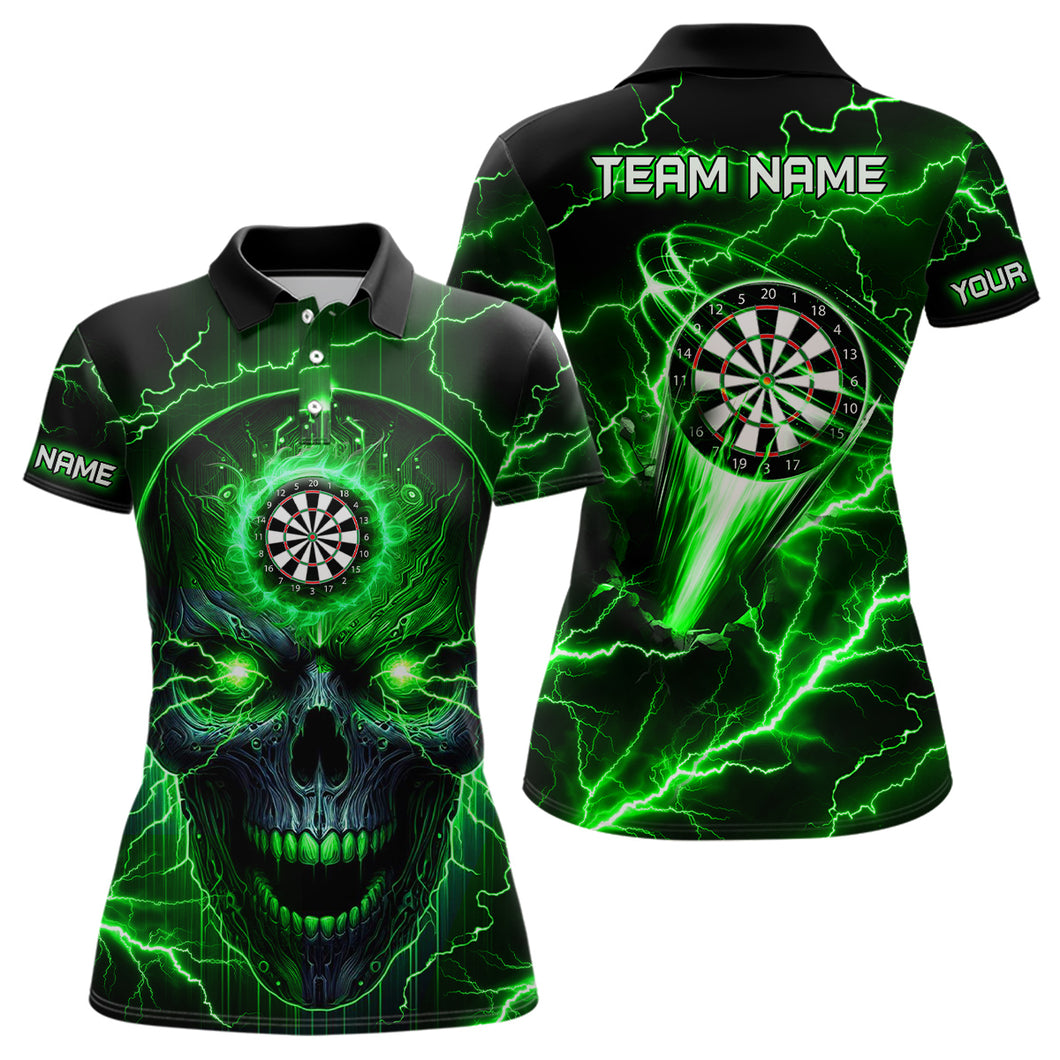 Personalized Green Darts Skull Women Polo Shirts Custom Lightning Thunder Team League Darts Jersey TDM1510