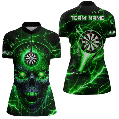Green Darts Skull Women Quarter-Zip Shirt Custom Lightning Thunder Team League Darts Jersey TDM1510