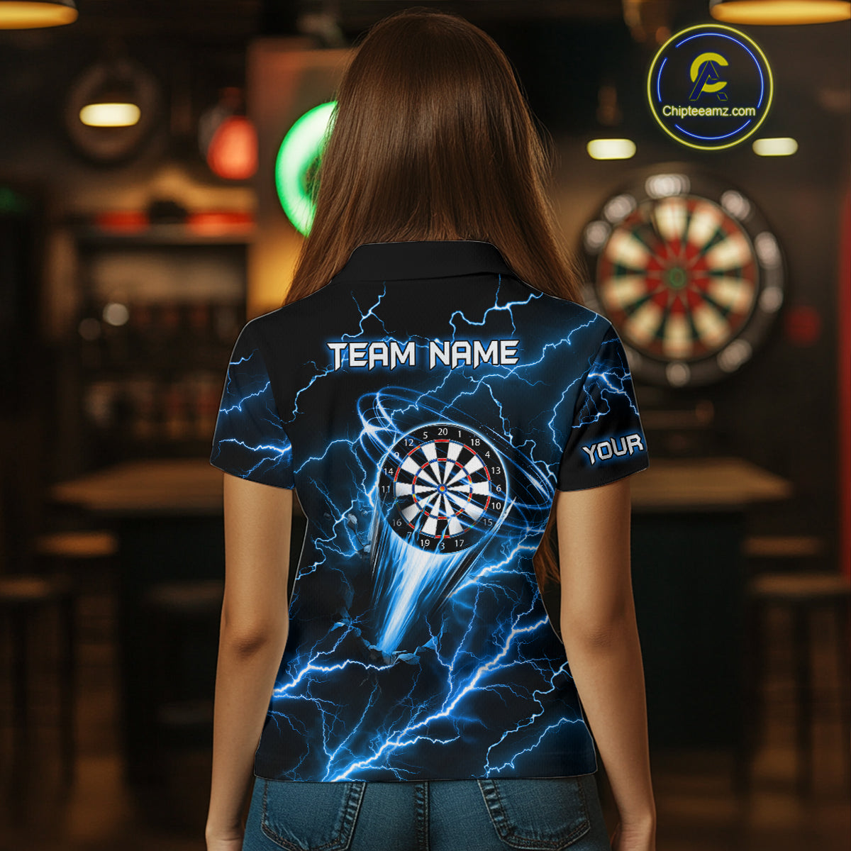Blue Darts Skull Women Quarter-Zip Shirt Custom Lightning Thunder Team League Darts Jersey TDM1511